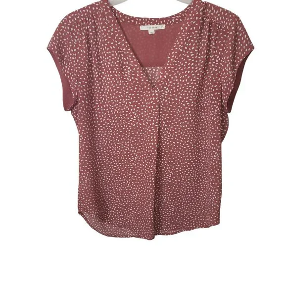 Fun2Fun Womens Mauve V-Neck Cap Sleeve Blouse With White Speckle Print - Size M - Picture 8 of 8